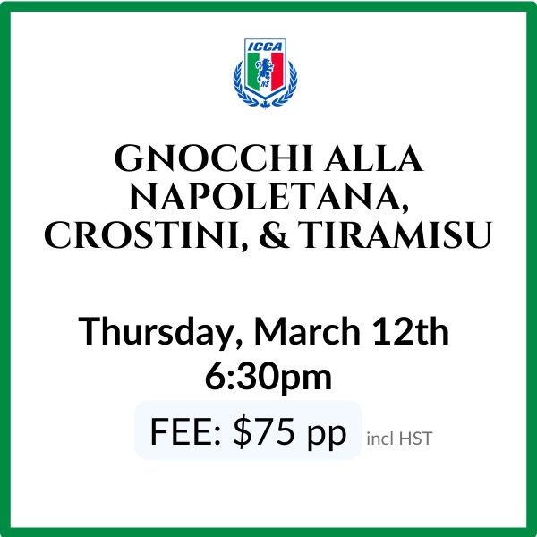 Gnocchi alla Napoletana, Crostini,  & Tiramisu (March 12)