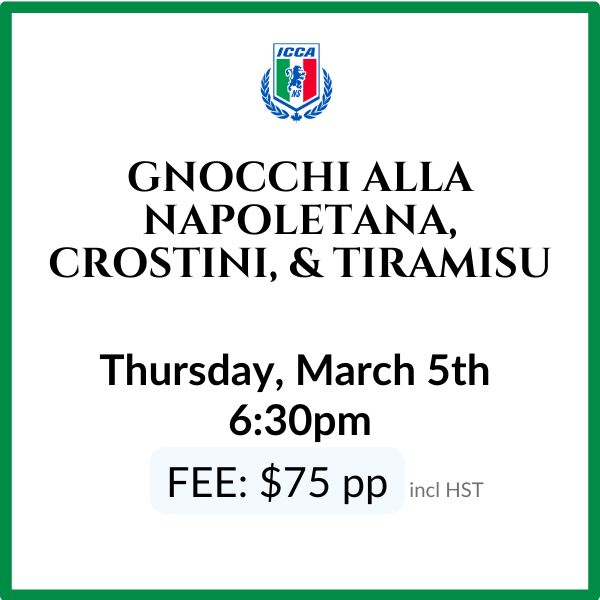 Gnocchi alla Napoletana, Crostini,  & Tiramisu (March 5)