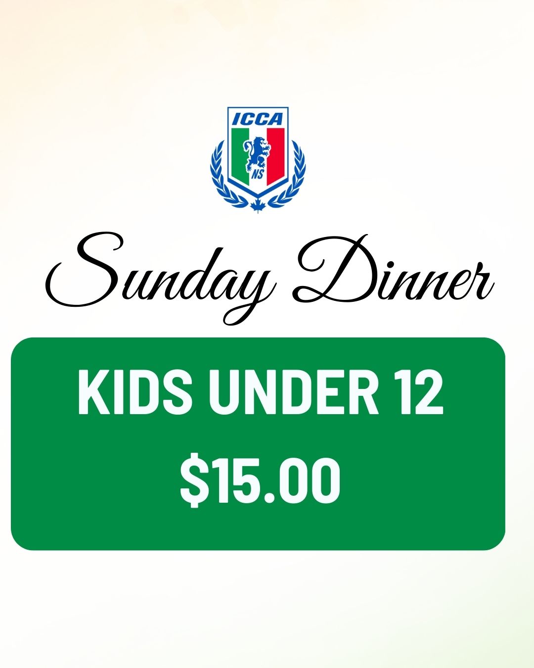 Kids Under 12 Sunday Dinner $15