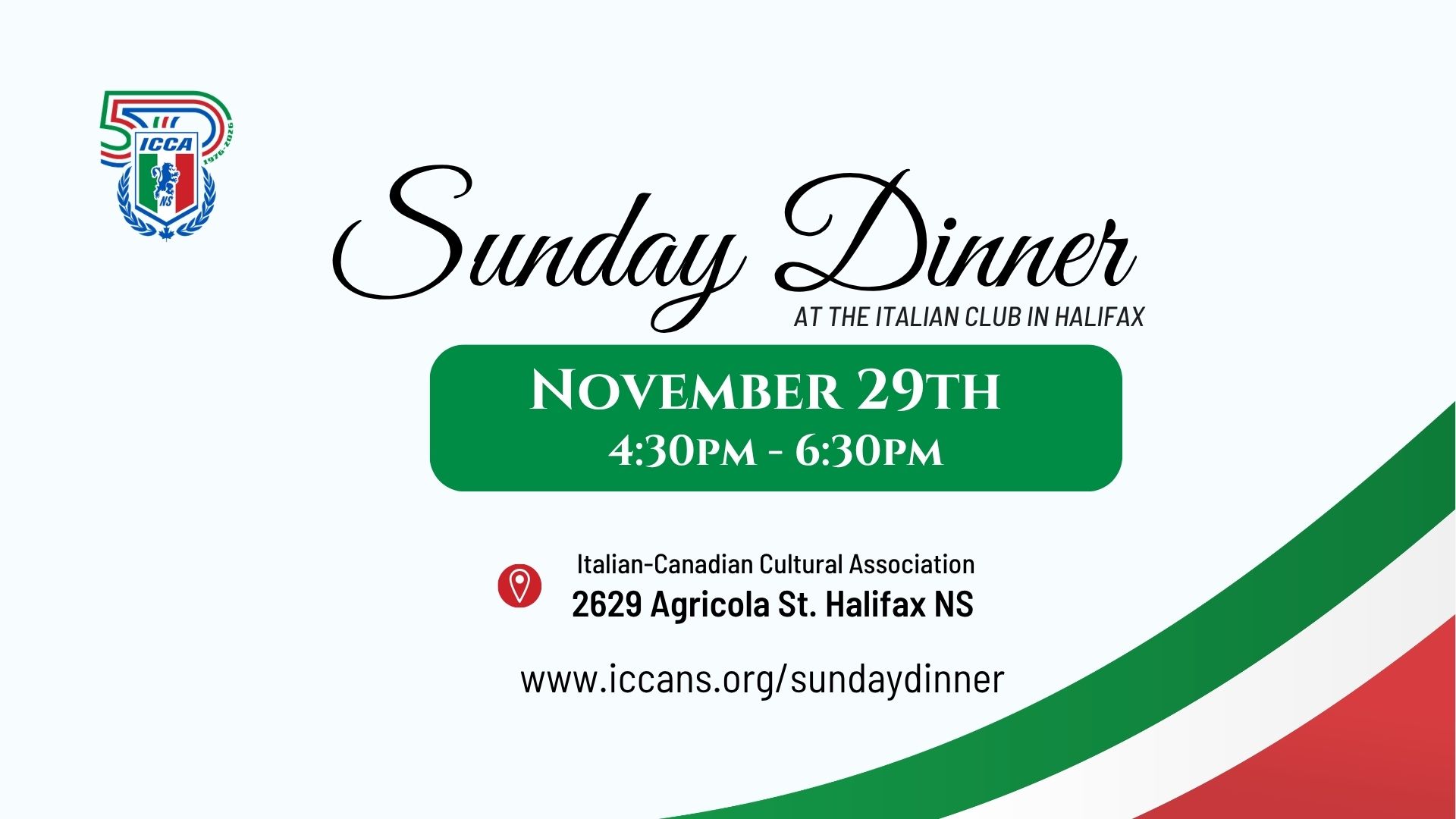 ICCA Members Sunday Dinner $35 Nov 29 RESERVE